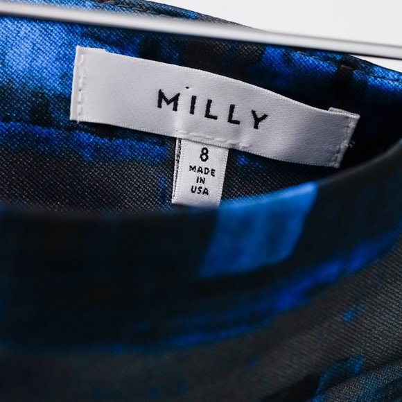 Milly Blue Brushstroke Rectangle-Print Pencil Skirt - Picture 5 of 11